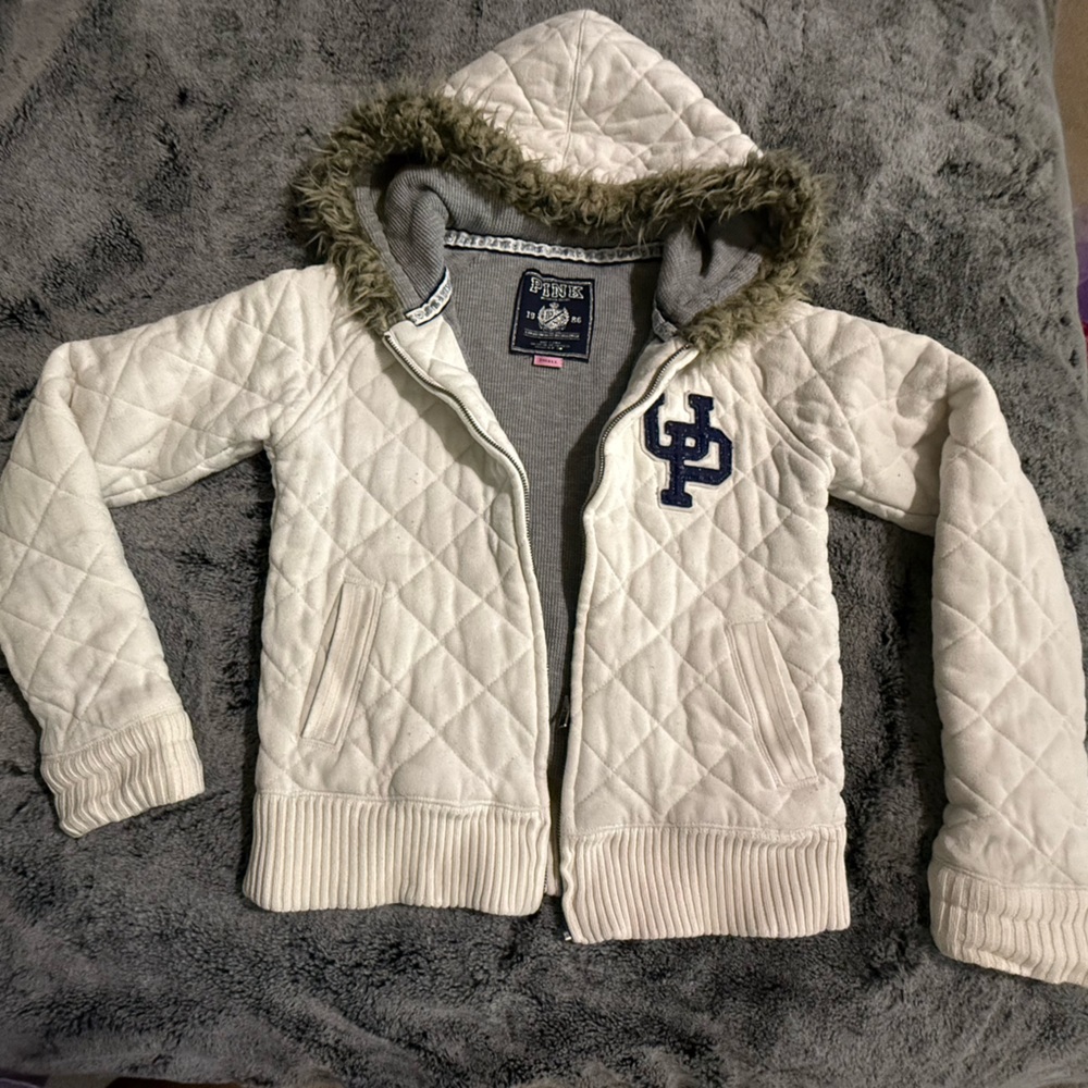 Quilted VS PINK Jacket with Faux Fur Hood